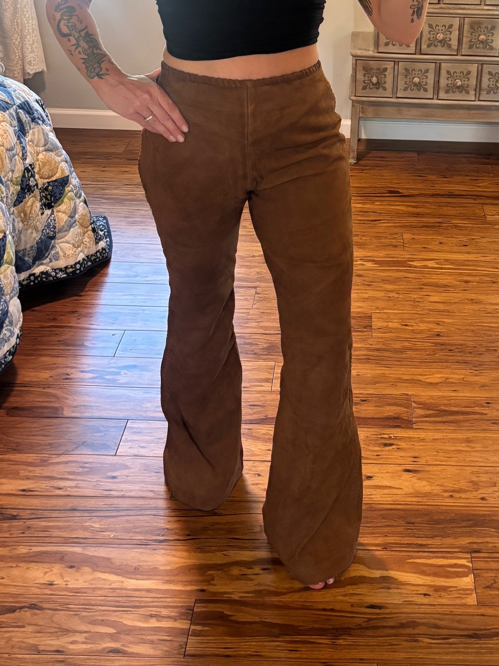 Free People Brown Suede Flared Pants - size 6, fits like a 4 tall